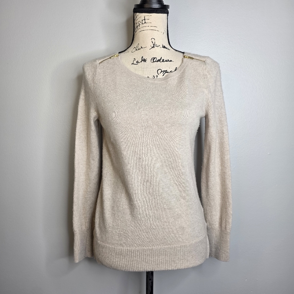 Banana Republic Touch of Cashmere Zip Shoulder Sweater Oatmeal Beige Petite S